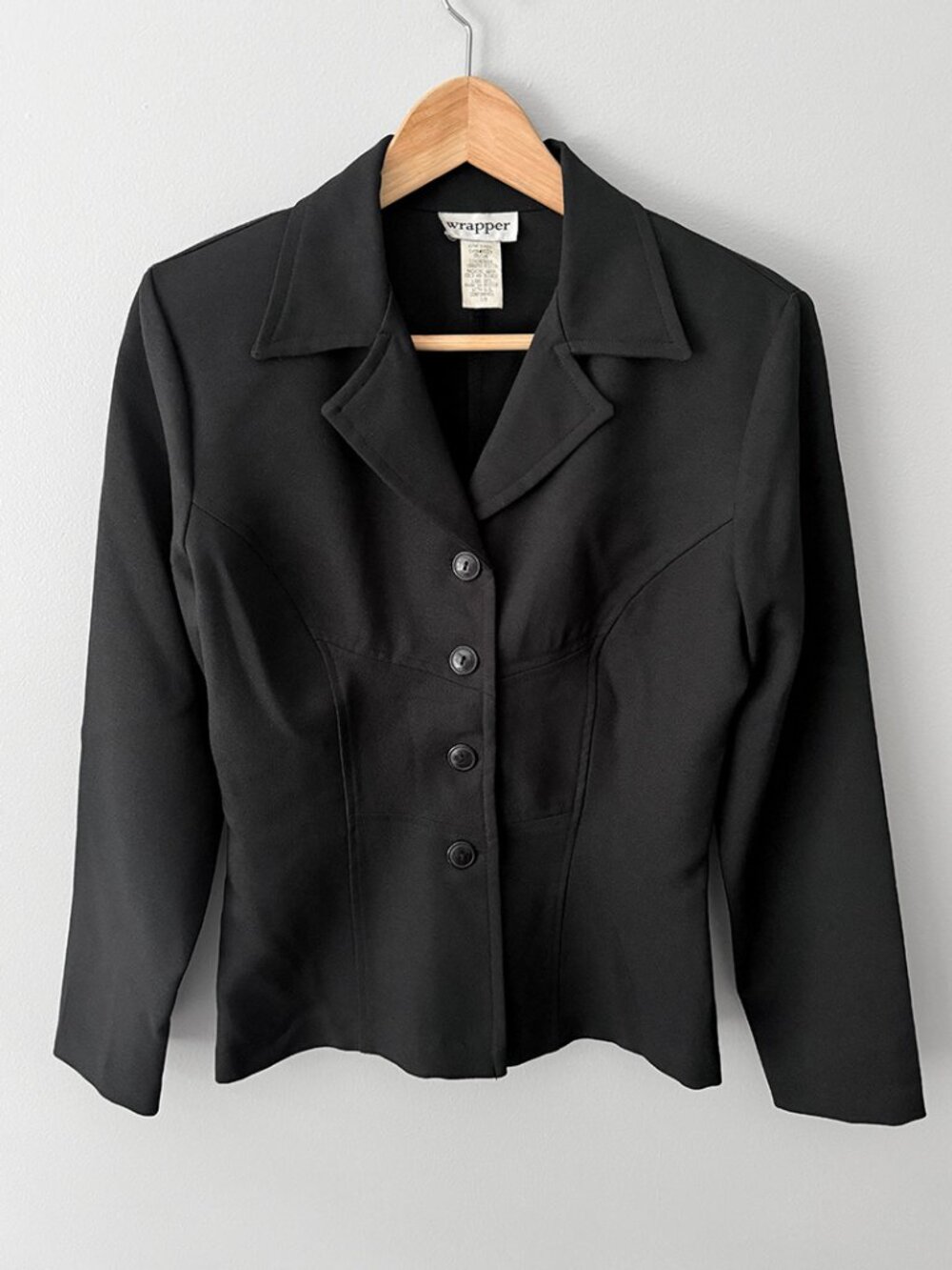 Vintage 90s Women's Blazer Black Crepe Tailored Jacket